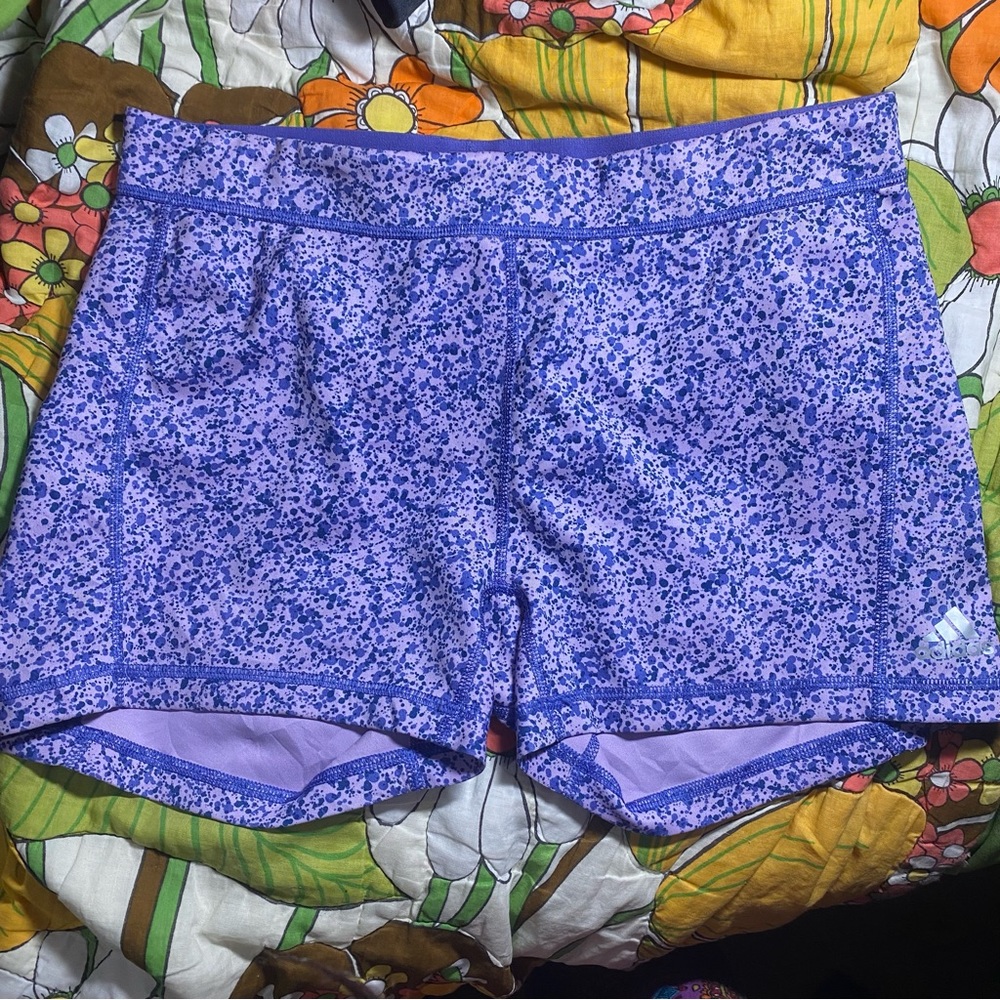 Adidas athletic shorts purple splatter size large